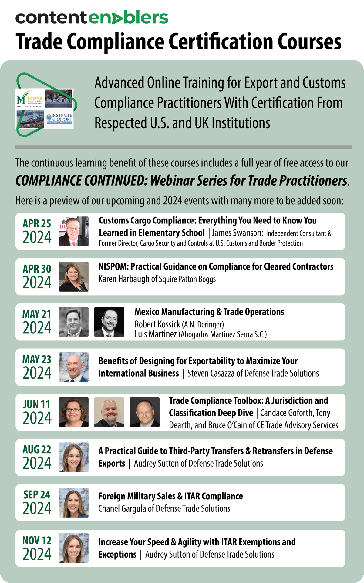 Certification Courses and Webinar List April 2024