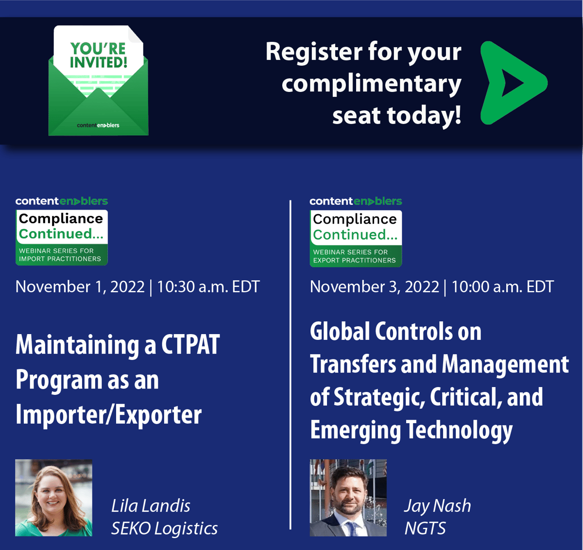 Nov 1 and 3 Webinars